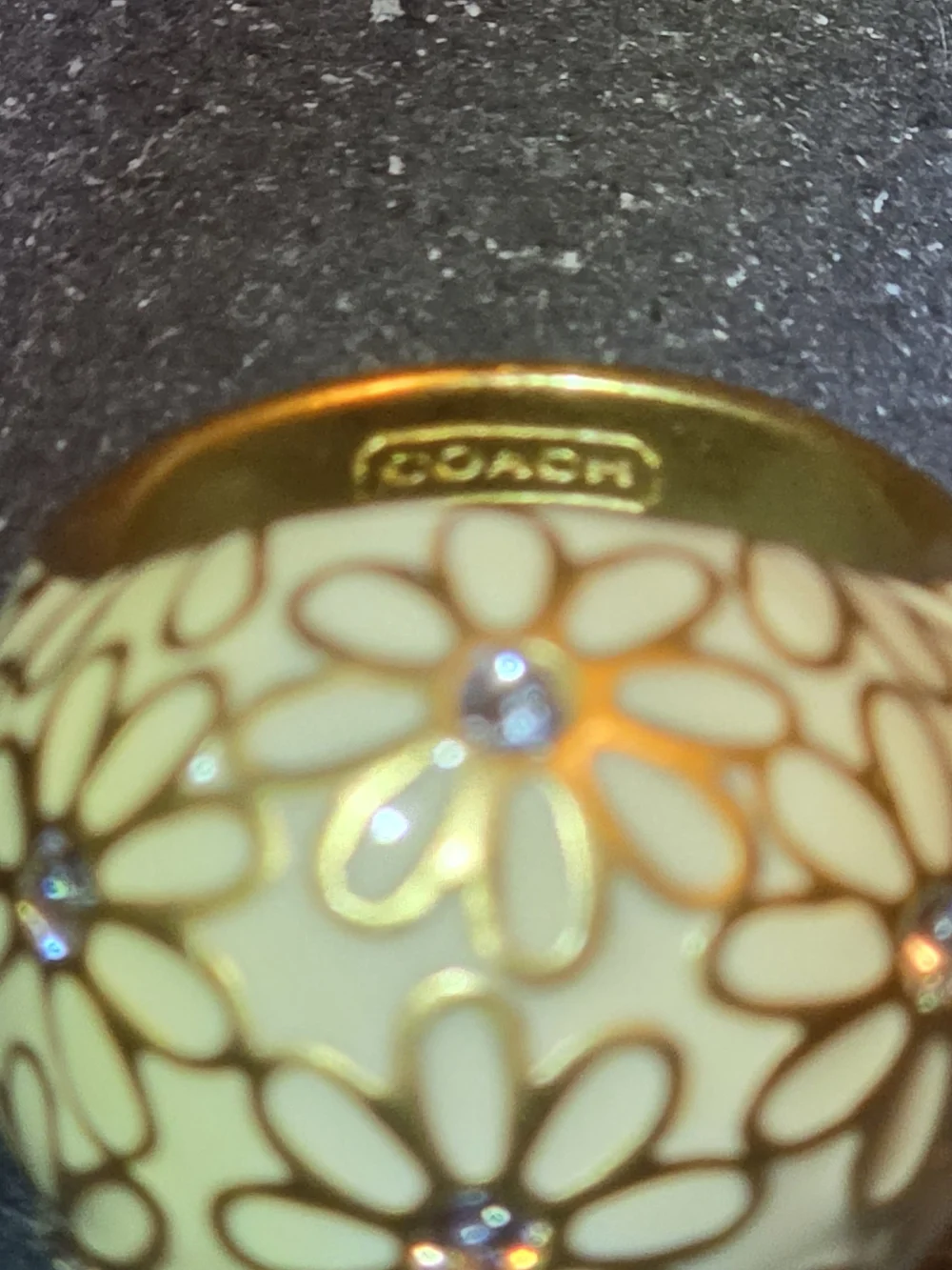 Coach Cream Floral Dome Ring with Gold Accents and Crystal Centers